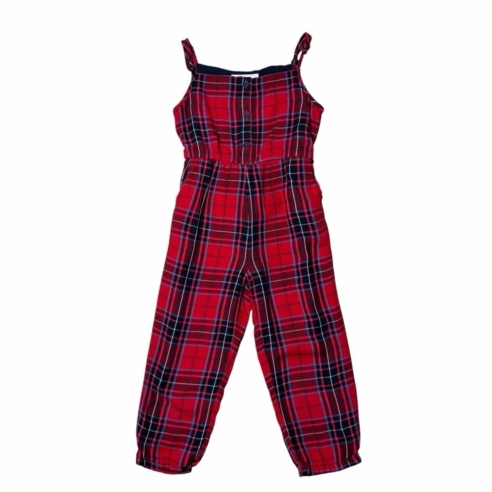 Mini Boden Red Plaid Sleeveless Jumpsuit Girls 3-4
